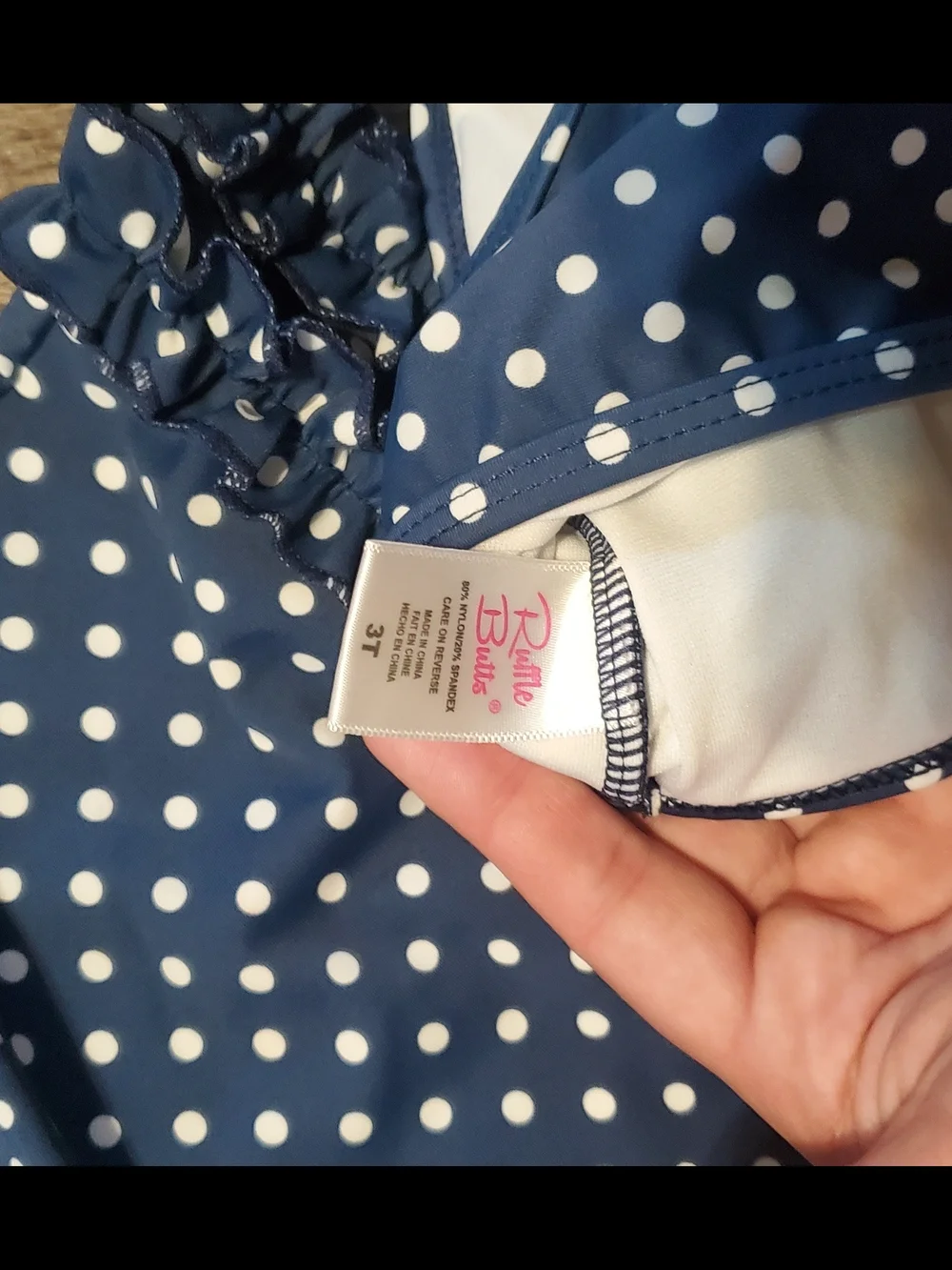 Ruffle Butts Navy Blue & White Polka Dot Rash Guard Set 3T